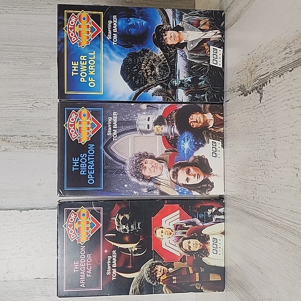 Doctor Who 3 VHS Tom Baker Power of Kroll Ribos Operation Armageddon Factor